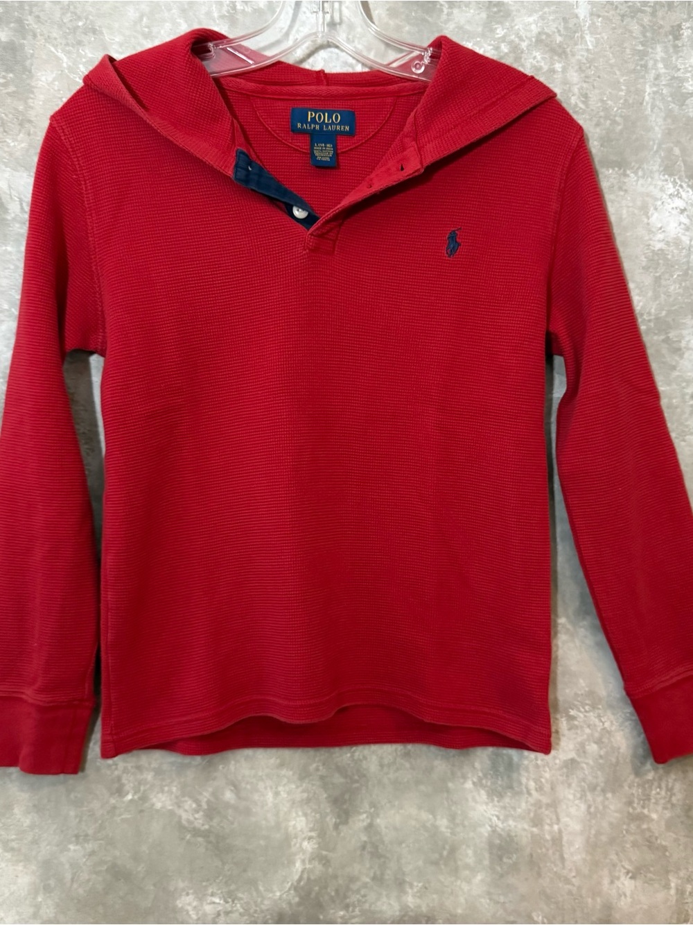 Polo by Ralph Lauren Red Waffle Knit Hooded Shirt with Navy Trim (Love 24)
